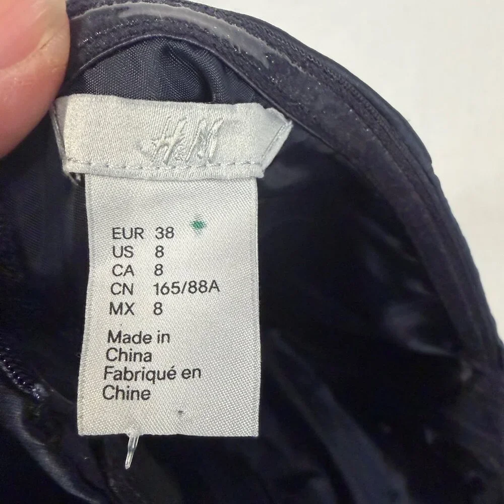 H&M Navy Blue Strapless Bow Detail Fit Flare Dress Size 8 - Picture 7 of 9